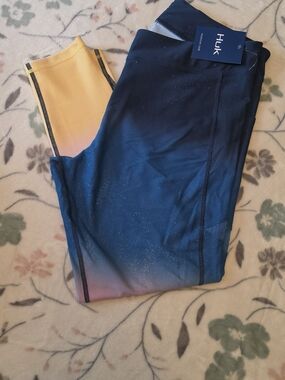 Huk Ombre Performance Leggings in Navy, Pink & Yellow